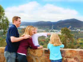 Family looking over Canberra from Red Hill Lookout