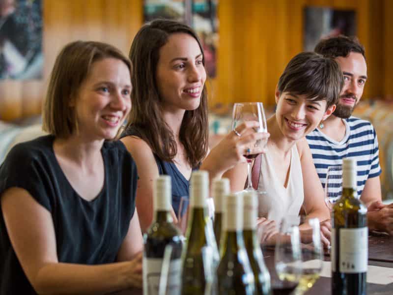 Group of young people at a wine tasting
