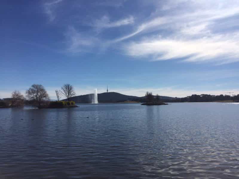 Lake Burley Griffin under clear blue skies