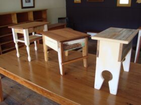Three small timber side tables