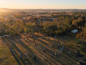 Aerial view of the Australian Standing Stones National Celtic Monument in Glen Innes, NSW