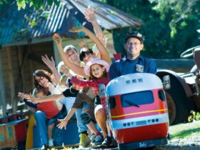 Miniature railway with families on board