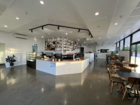 Photo of the inside of the cafe showing the bar and cafe.