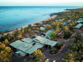 An arial view of the Groote Eylandt Lodge.