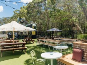New beer garden complete with children's playground set amongst the local bush reserve