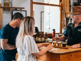 Young couple beer tasting at Scenic Rim Brewery