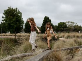 Children playing on log in reserve