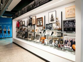 Display of memorabilla at Port Adelaide Football Club Museum