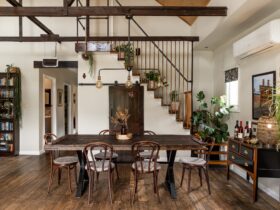 The dining room table has been made out of one of the Barn doors it sits 10 comfortably