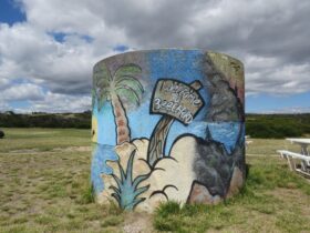 This image shows the Beechford Water Tank Mural which is apart of the Beechford Recreation Ground.
