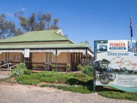 Wimmera Mallee Pioneer Museum front entrance. Homestead with garden and interpretive signs