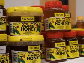 a shelf of honey
