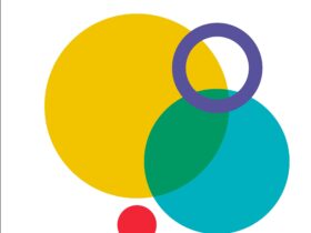 Coloured circles from logo of Festival indicating intersection and connection