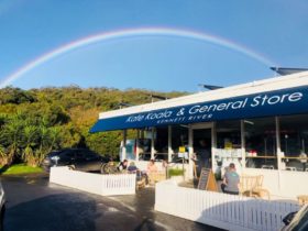 Kafe Koala General Store exterior with rainbow