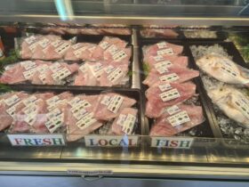 Locally caught fresh fish in the cabinet.
