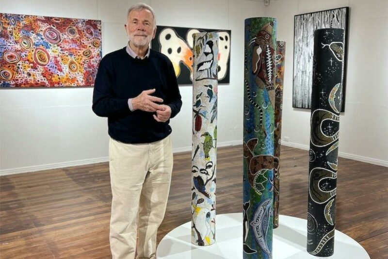 Owner Robert Stephens with Indigenous artworks