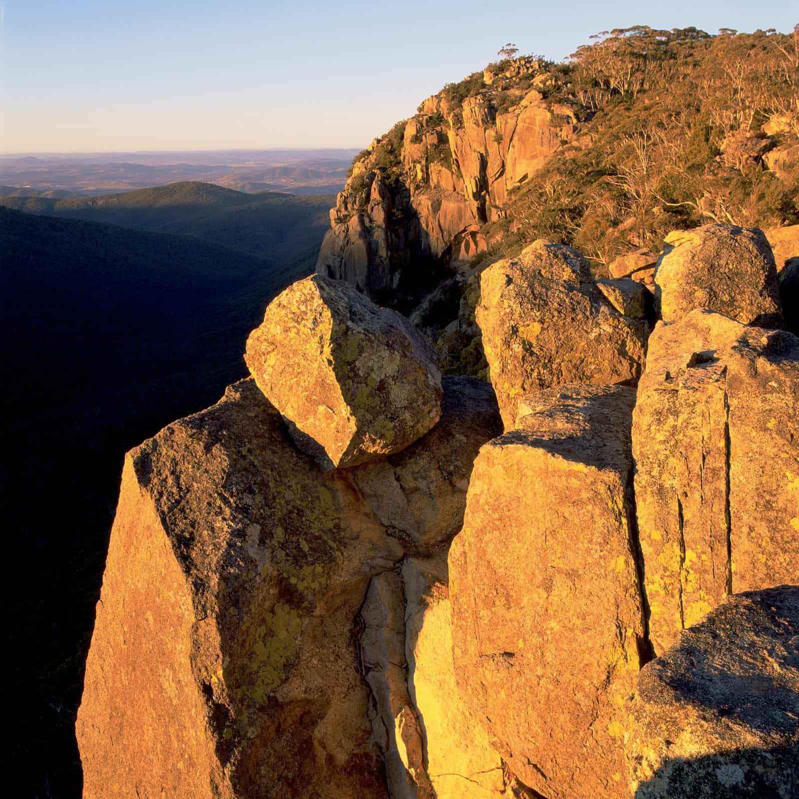 Tall granite cliffs at dusk