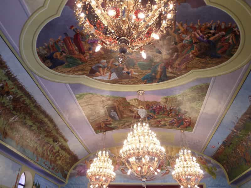 Ceiling murals and chandeliers