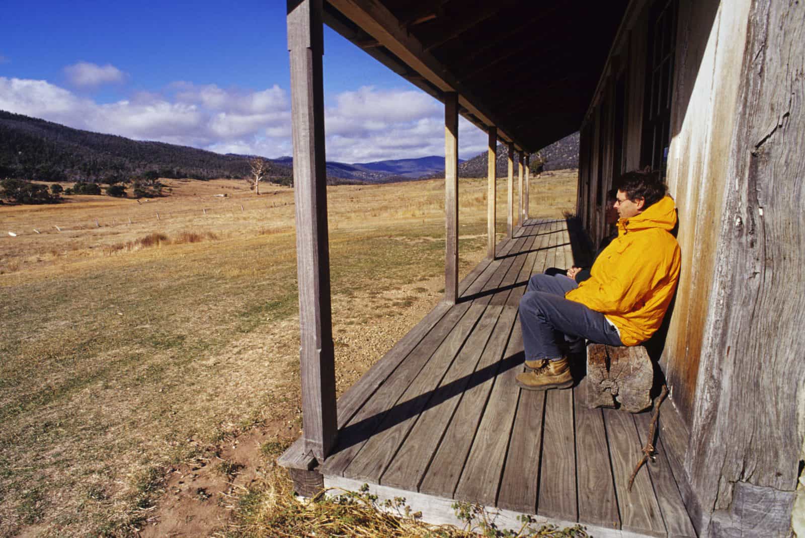 Hiker resting at Orroral Homestead