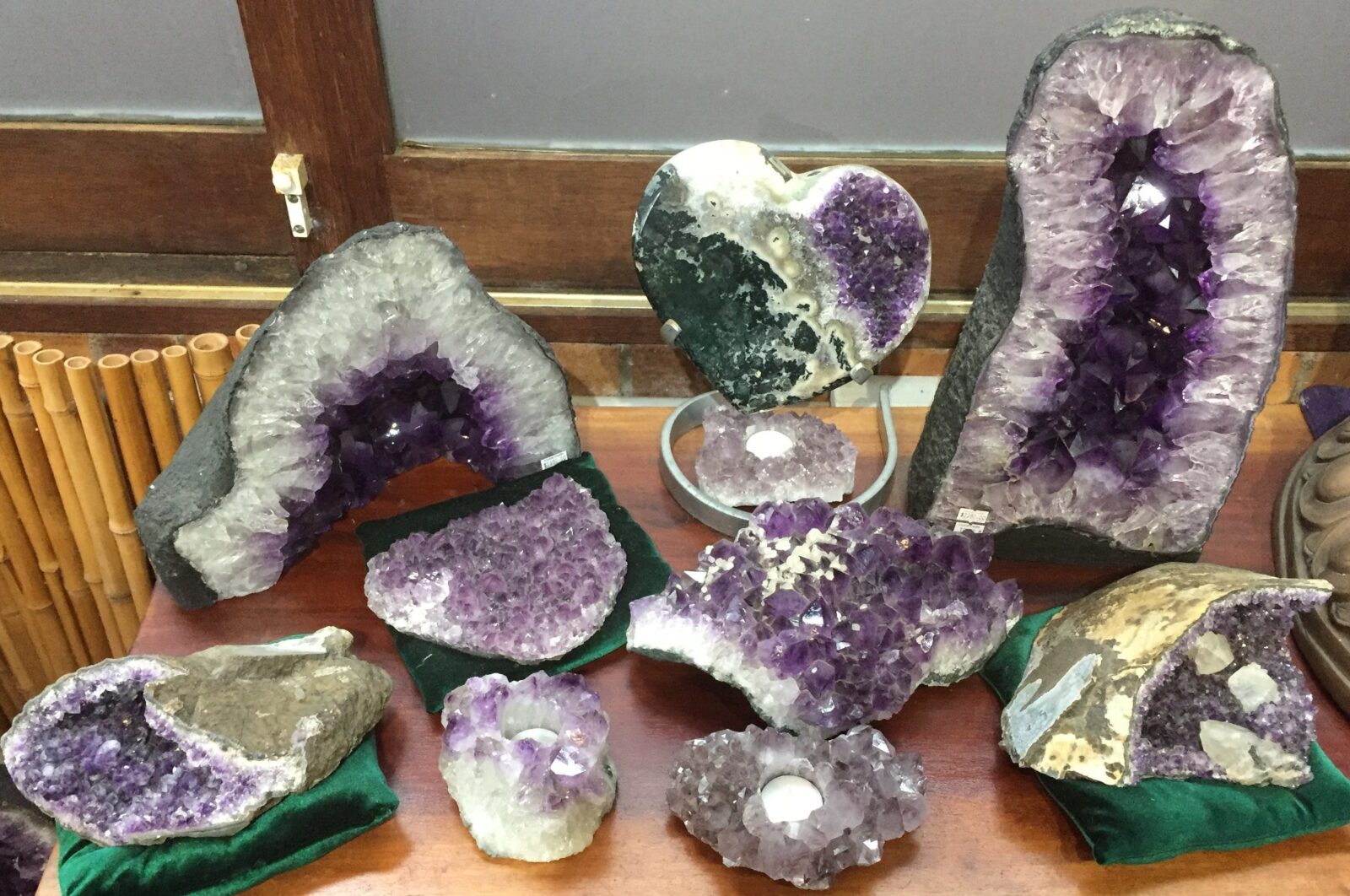Crystals displayed on a table