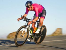 Challenge Canberra triathlete competing in Challenge Canberra 2023