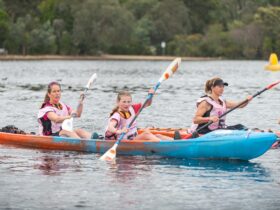 Teams at the kayaking stage of the Women Only adventure race