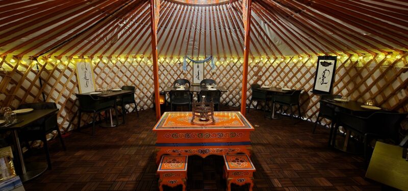 Inside of the Yurt(Ger) fully set for dine in