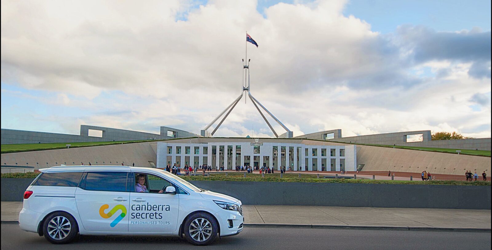 Canberra secrets vehicle in front of Parliament House