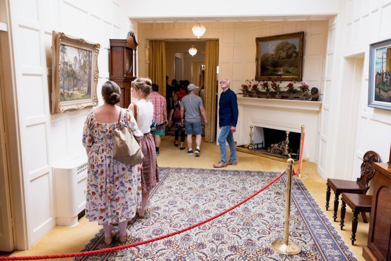 Guests walking down a corridor