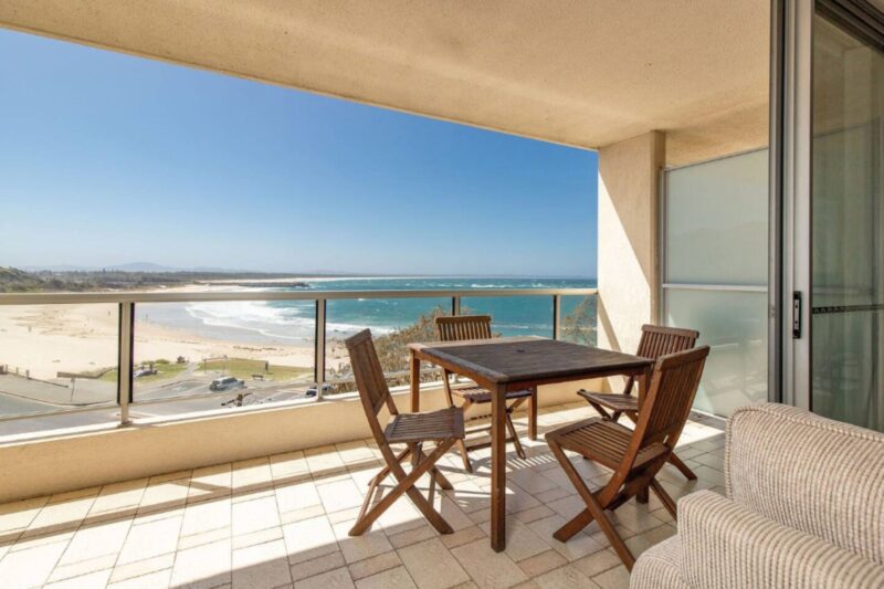Balcony with 4 seater setting and ocean views