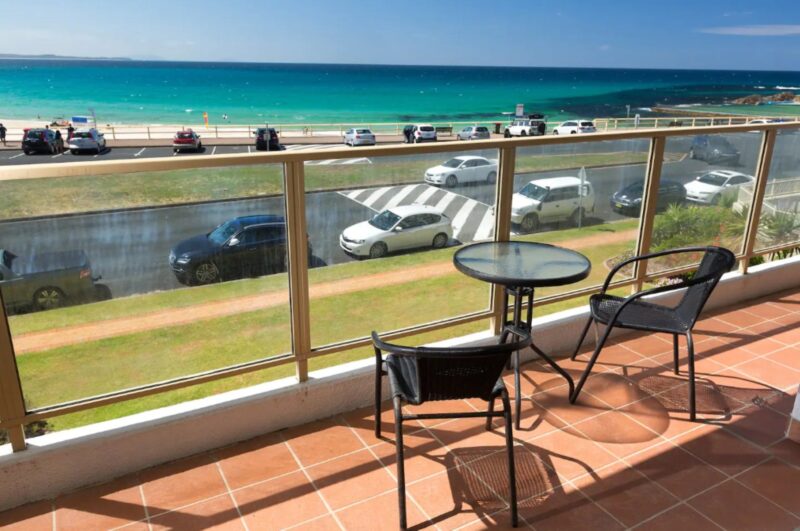Balcony with beach views and 2 seater setting