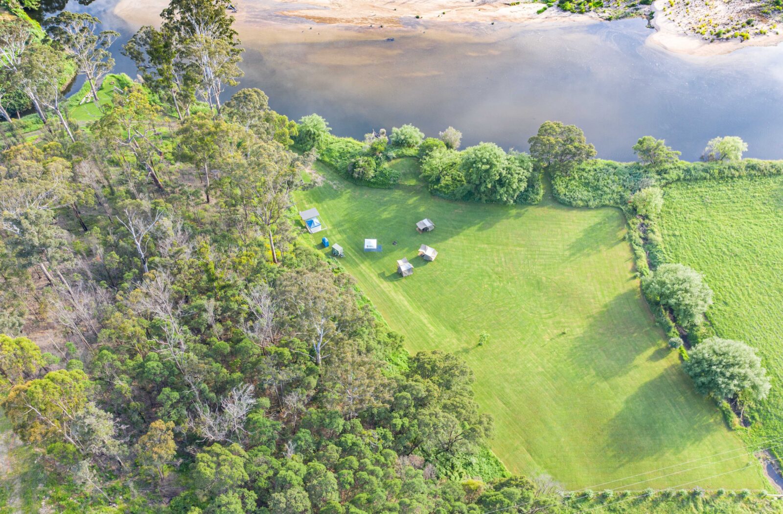 Aerial shot of Riverfront campsite