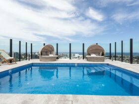 Views form the stunning rooftop pool