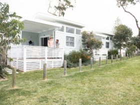 Surfside Cabins - five in a row all with sunny north facing covered balconies