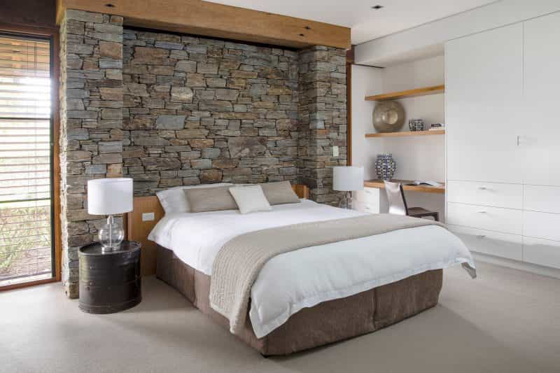 The stunning schist rocks throughout the home