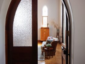 Walk through the entrance/ vestry, and the double Gothic doors open onto the living area.