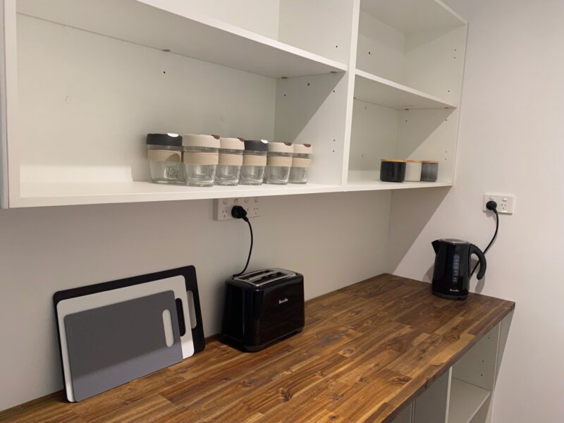 Walk in butlers pantry with microwave/kettle/toaster and basic pantry items to get you started