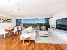 Living room with lake views
