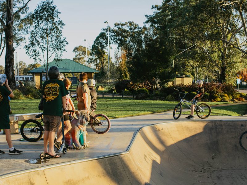 kids playing at the skate park