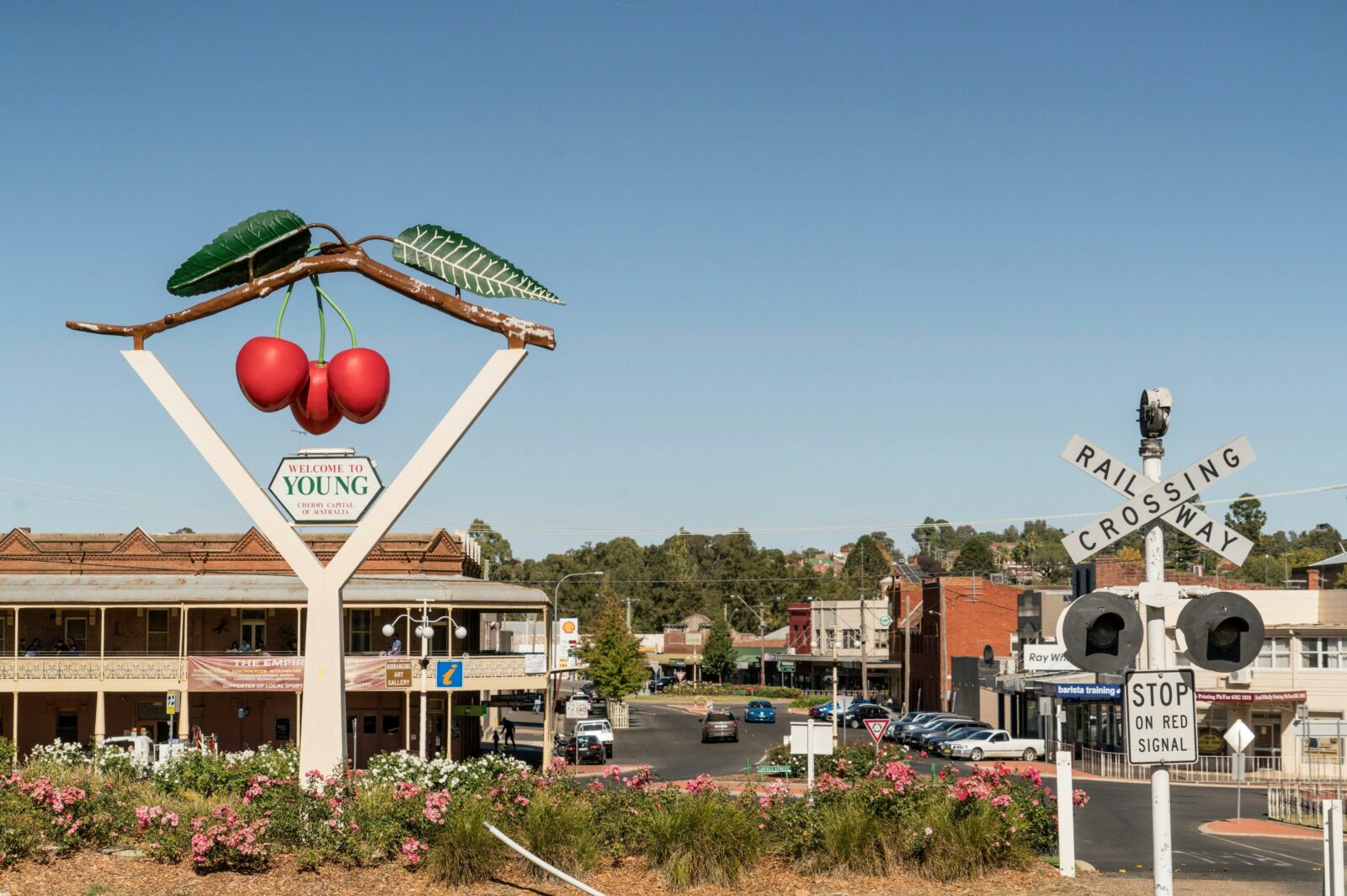 Sign welcoming visitors to Young, the cherry capital of Australia