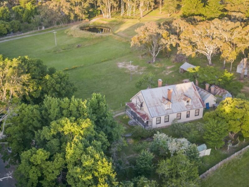 An aerial view of Craigmoor House in Hill End Historic Site. Photo: John Spencer © DPE