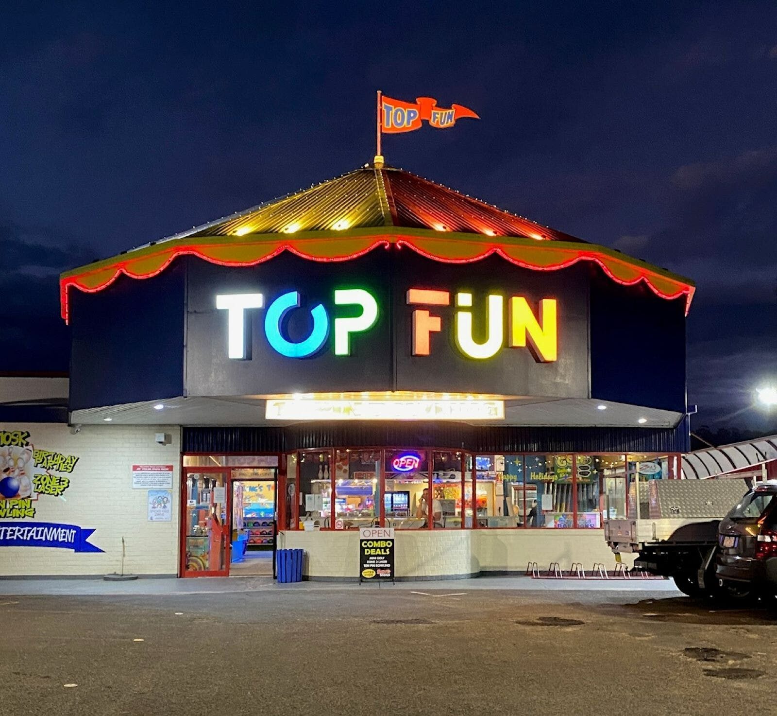 Top Fun at night can be seen from afar