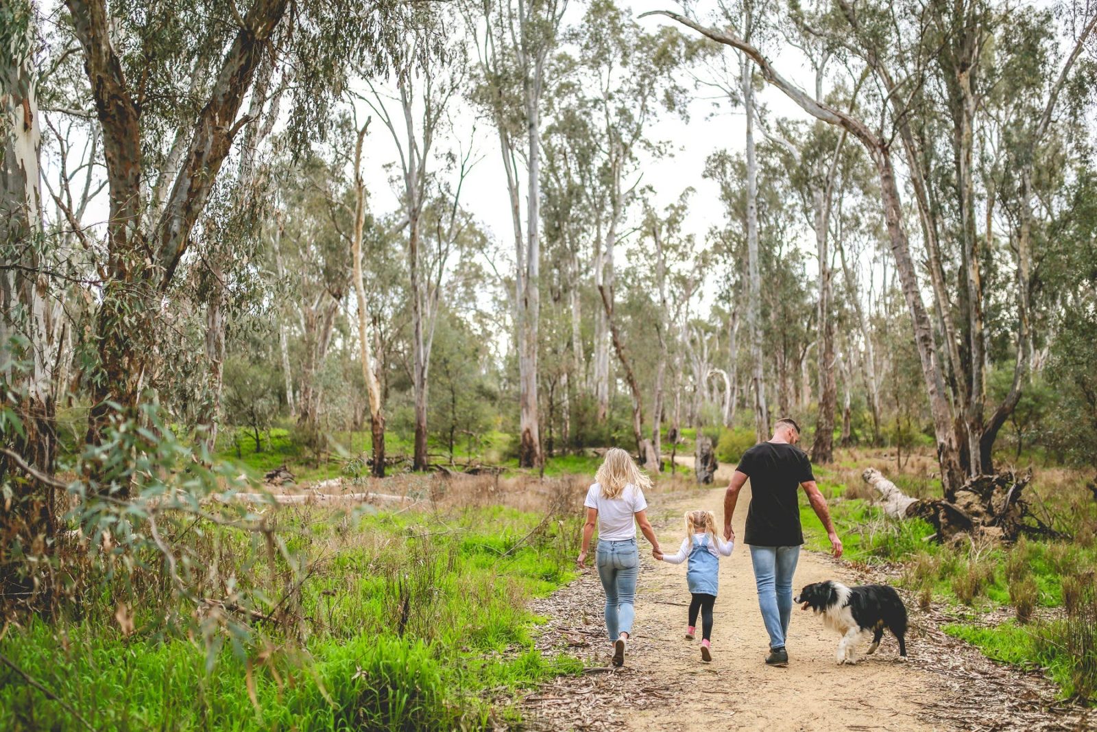 Family walking through bushland