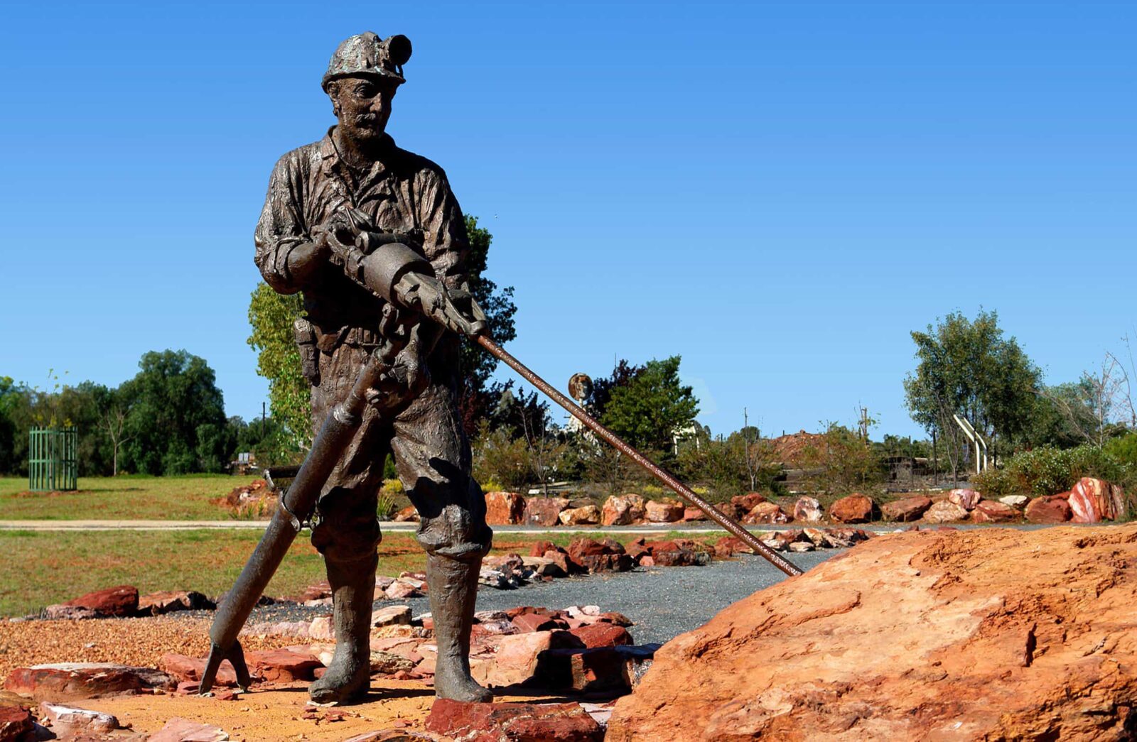 Detail of Cobar Miners Memorial, a bronze sculpture of a miner