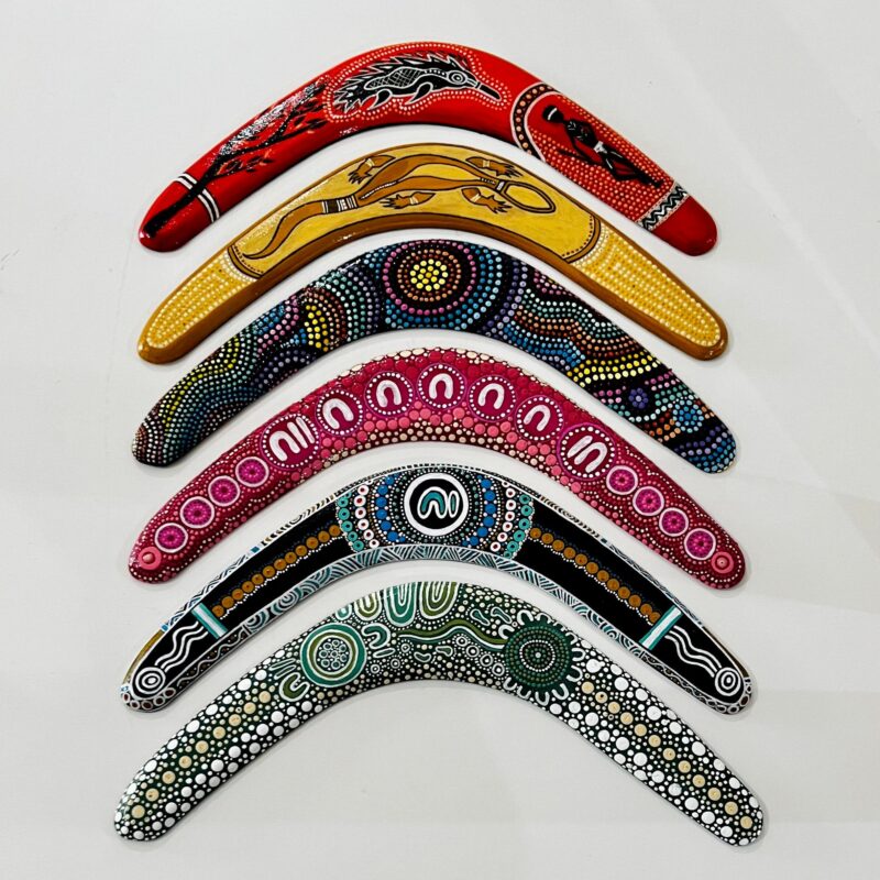 Painted Boomerangs by local Gamilaraay Artist Vivianne Smith Jnr