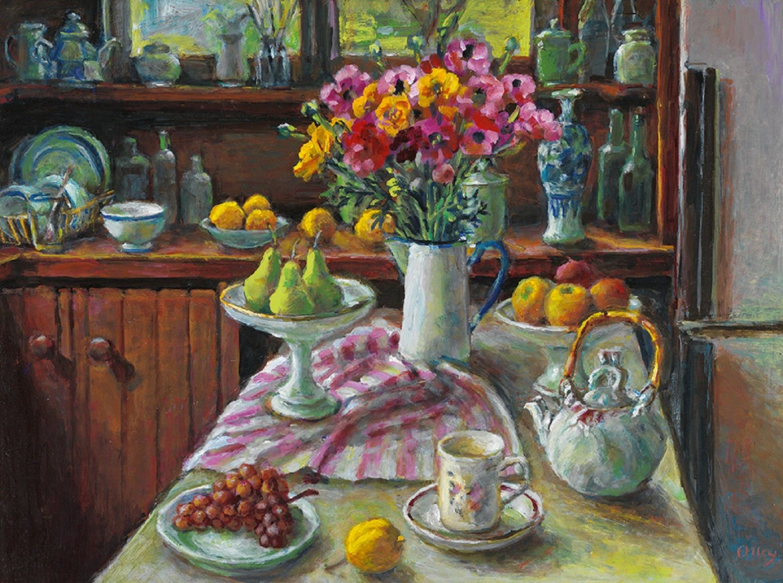 Margaret Olley (1923 – 2011) 'Ranunculus and pears' 2004 oil on board
