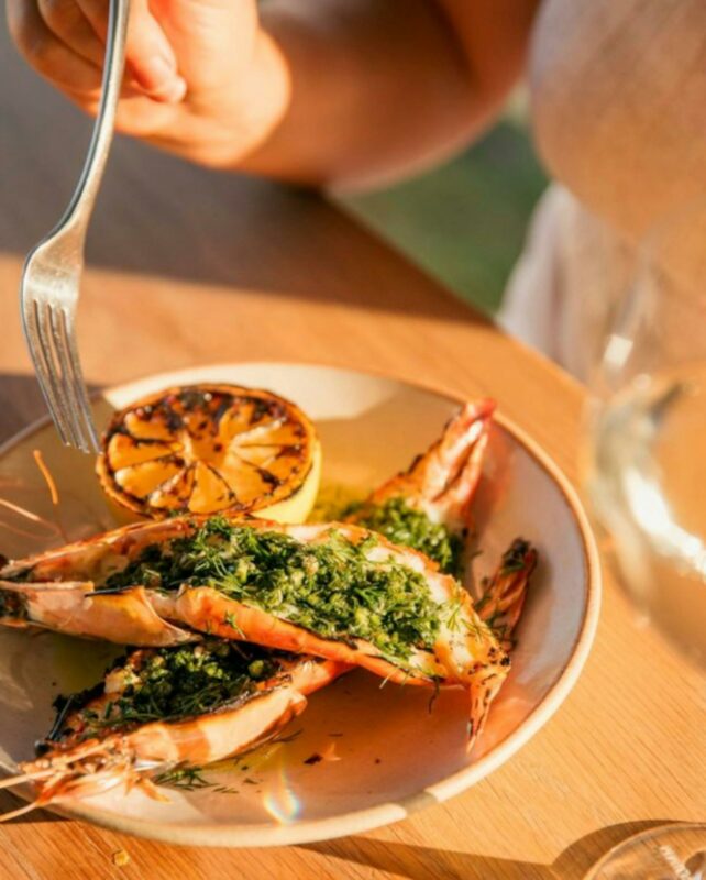 delicious seafood dish on a sunlit table
