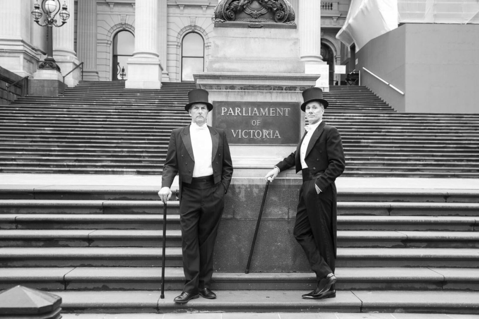 David Hobson and Colin Lane standing on steps