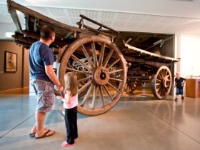 Father and Son looking at Wagon at Western Plains Cultural Centre