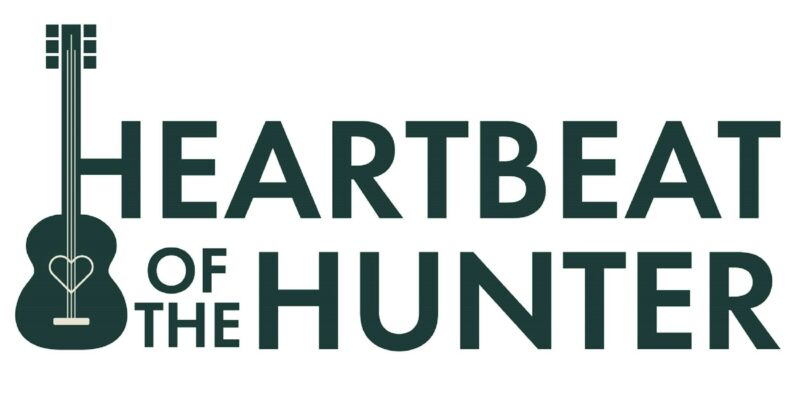 Heartbeat of the Hunter logo - guitar and words Heartbeat of the Hunter